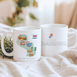 Caneca De Café Mapa Ilustrado do Paraguai em Aquarela Monograma