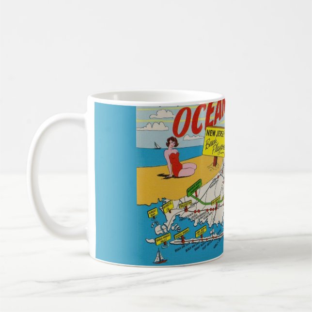 Caneca De Café Mapa Ilustrado em Jersey Shore (Esquerda)