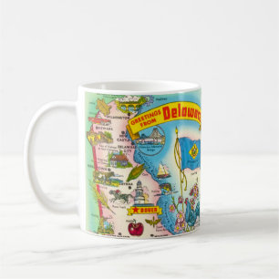 Caneca De Café Mapa Ilustrado Vintage de Delaware