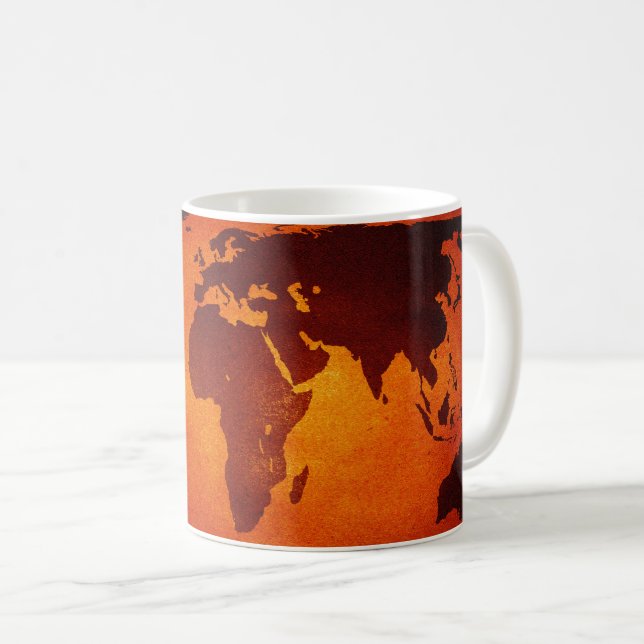 Caneca De Café Mapa mundi laranja vintage (Frente Esquerda)