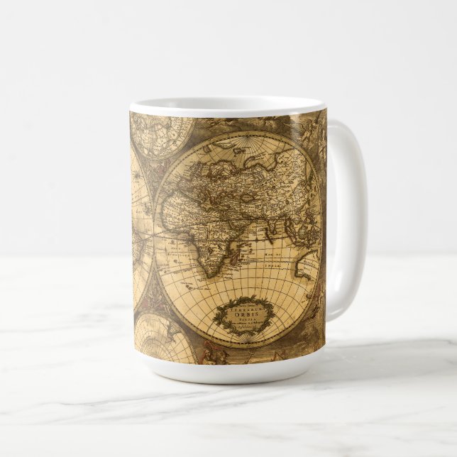 Caneca De Café Mapa Mundial Antiquado (Frente Esquerda)