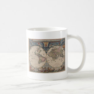 Caneca De Café Mapa Mundial Antiquado: Arte Cartográfica Históric