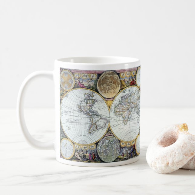 Caneca De Café Mapa Mundial Antiquado, Atlas Maritimus por John S (Com Donut)