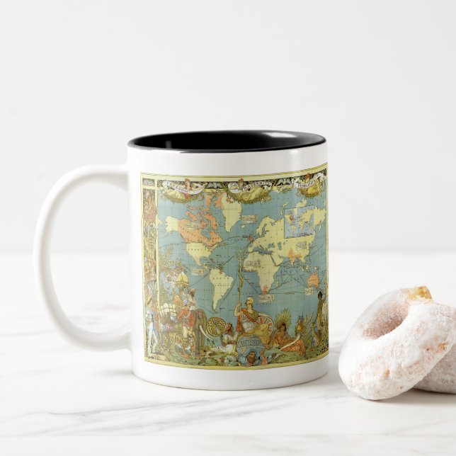 Caneca De Café Mapa Mundial Antiquado do Império Britânico, 1886 (Com Donut)