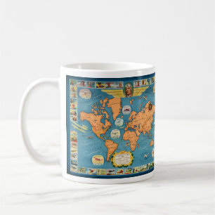 Caneca De Café Mapa Mundial da Aviação Vintage