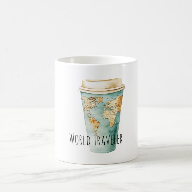 Caneca De Café Mapa Mundial de Viagem (Centro)