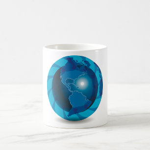Caneca De Café Mapa Mundial do Globo Terrestre Azul Moderno