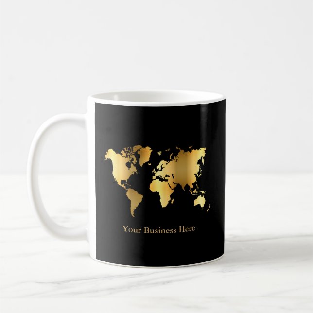 Caneca De Café Mapa Mundial Dourado/Preto (Esquerda)