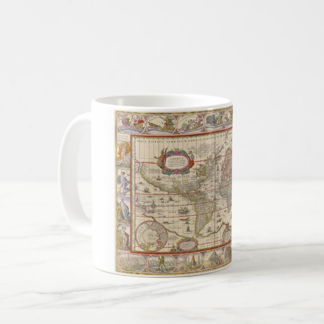 Caneca De Café Mapa mundial medieval de Willem Blaeu (Frente Esquerda)