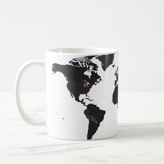Caneca De Café Mapa mundial preto e branco (Esquerda)