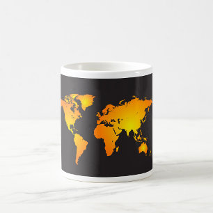 Caneca De Café Mapa Mundial Radiante em Laranja e Amarelo
