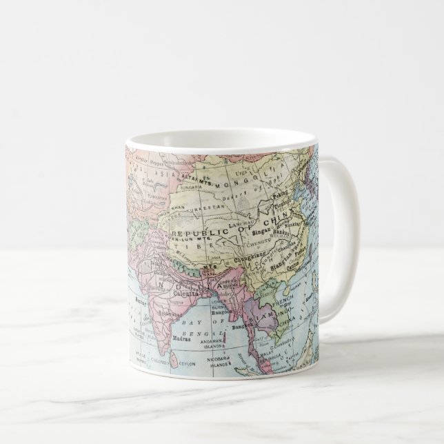 Caneca De Café Mapa Político da Ásia (1916) (Frente Esquerda)