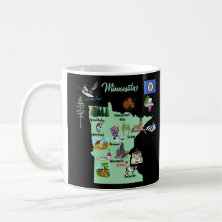 Caneca De Café Mapa turístico de Minnesota com marcos e famoso sy