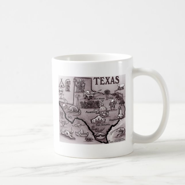 Caneca De Café Mapa velho dos desenhos animados de Texas (Direita)
