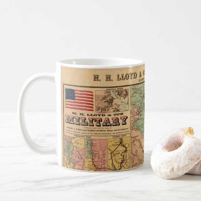 Caneca De Café Mapas Estratégicos Militares da Guerra Civil Vinta (Com Donut)