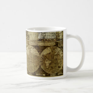 Caneca De Café Mapas mundiais vintage, antigos e rústicos