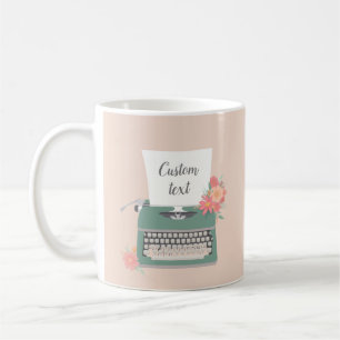 Caneca De Café Máquina de escrever retrorativa e flores e papel p