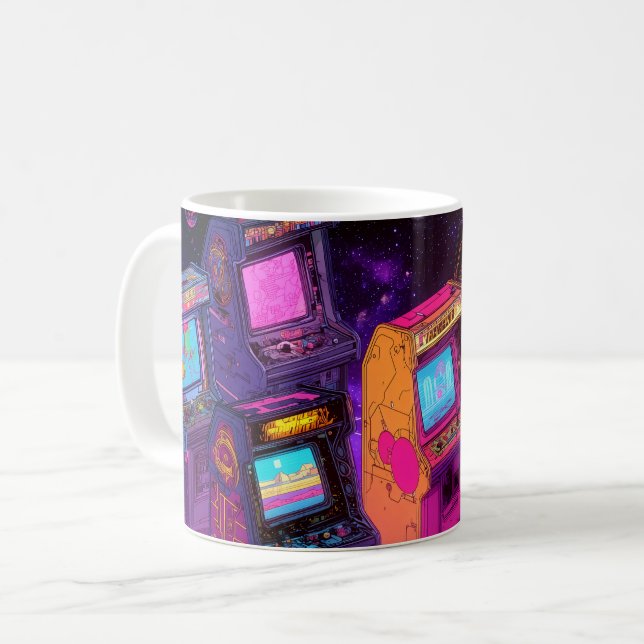 Caneca De Café Máquinas de Arcade Retrô (Frente Esquerda)