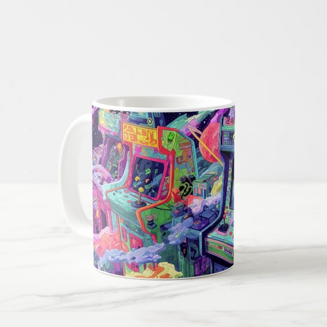 Caneca De Café Máquinas de Arcade Retrô no Espaço (Frente Esquerda)