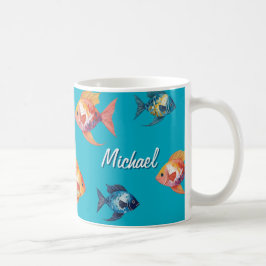 Caneca De Café Mar de Peixes Cachorros, Oceano Azul Personalizado