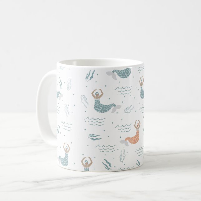 Caneca De Café Mar Personalizado de Ilustração Sereia Dançante em (Frente Esquerda)
