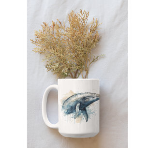 Caneca De Café Maravilha da Baleia em Aquarela