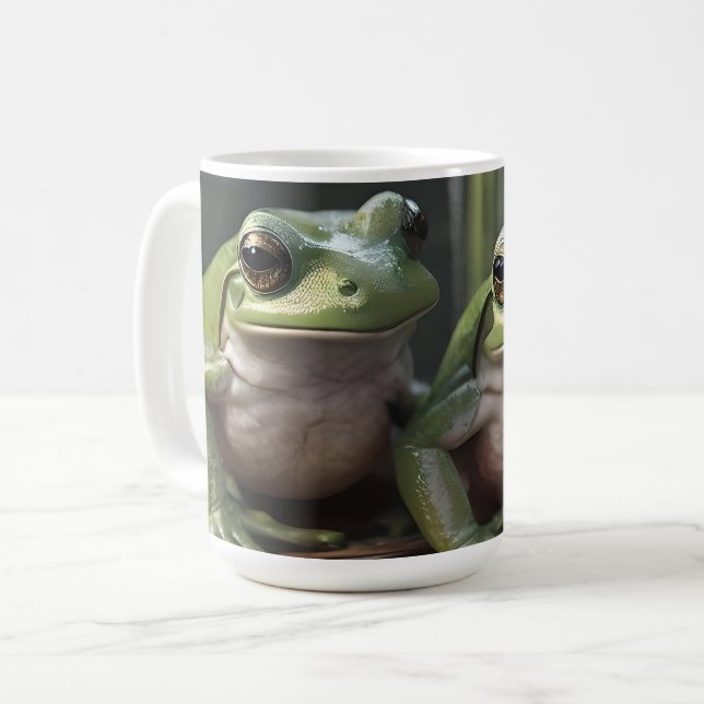 Caneca De Café Maravilhas em Riverbound: Duas Sapos Verdes Plump  (Frente Esquerda)