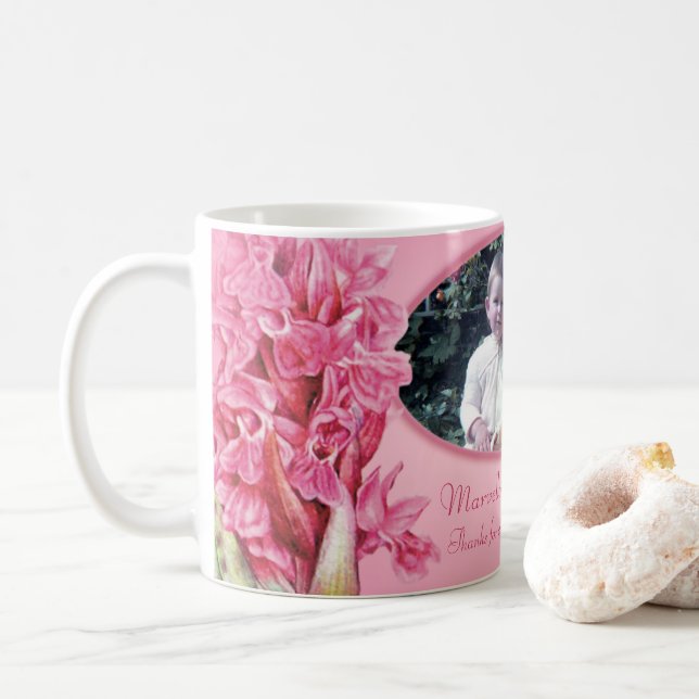 Caneca De Café Maravilhosa mãe rosa-orquídea-flor  (Com Donut)