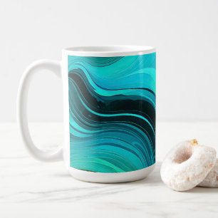 Caneca De Café "Marbella" Blue Yellow Swirings Waves