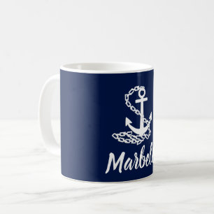 Caneca De Café Marbella - Estilo Marítimo Blue E White Mug