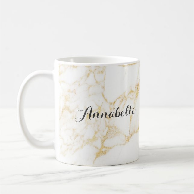 Caneca De Café Marble branco e Dourado (Esquerda)