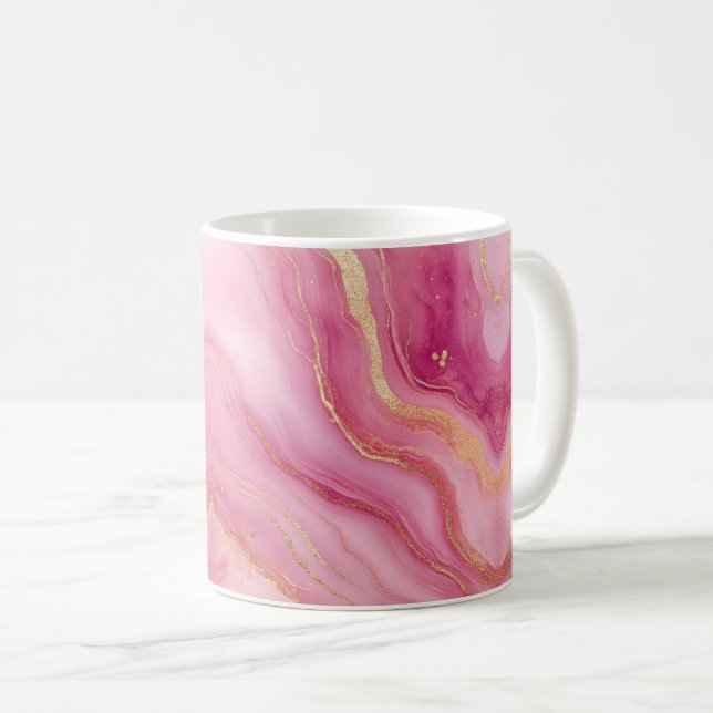 Caneca De Café Marble Elegante rosa e Dourado (Frente Esquerda)