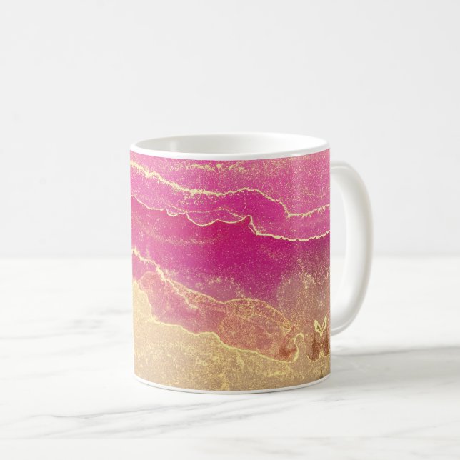 Caneca De Café Marble Elegante rosa e Dourado (Frente Esquerda)