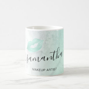 Caneca De Café Marble makeup artista de lábios de brilho verde d