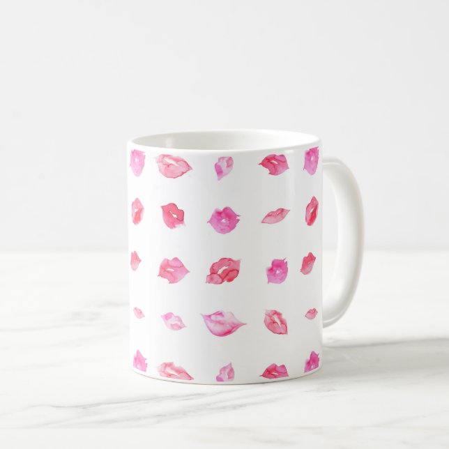 Caneca De Café Marca de maquilhagem dos lábios rosa-d'água (Frente Esquerda)