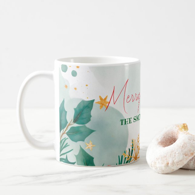 Caneca De Café Marcha de Natal da Aquarela Elegante Personalizada (Com Donut)