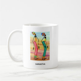 Caneca De Café Marcha Inspirativa de Arte Africana com Aquarela