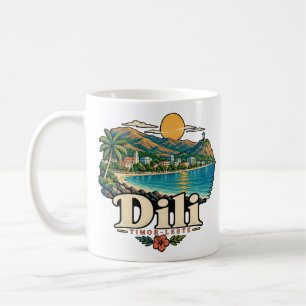 Caneca De Café Marco Artístico de Viagem de Dili Timor-Leste Vint