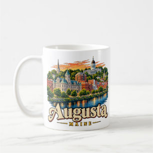 Caneca De Café Marco de Arte de Viagem Antigo de Augusta Maine