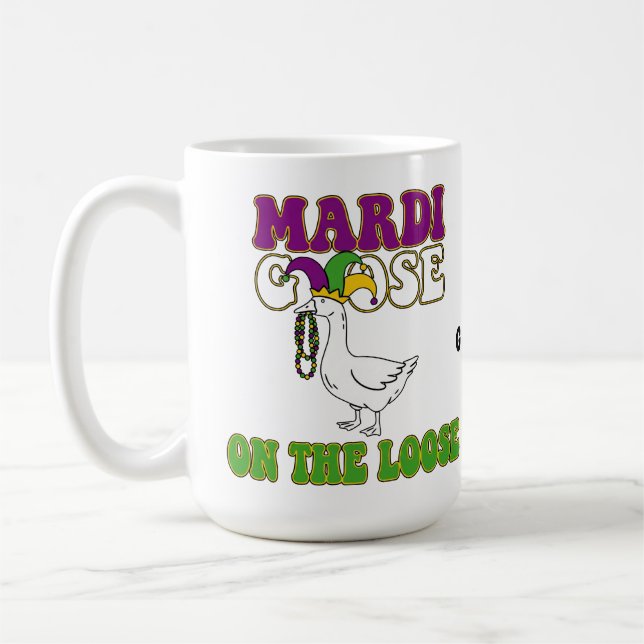 Caneca De Café Mardi Goose On The Loose Funny Fat Tuesday Design (Esquerda)