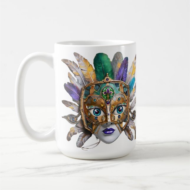 Caneca De Café Mardi Gras Feather e Metal Mask (Esquerda)