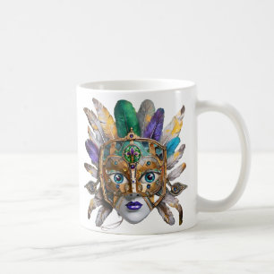 Caneca De Café Mardi Gras Feather e Metal Mask