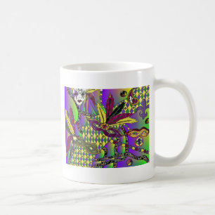 Caneca De Café Mardi Gras Feather Máscaras Psicodélicas Oferece R