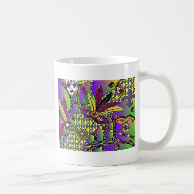 Caneca De Café Mardi Gras Feather Máscaras Psicodélicas Oferece R (Direita)