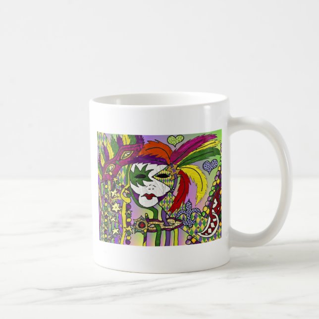 Caneca De Café Mardi Gras Feather Máscaras Psicodélicas Oferece R (Direita)