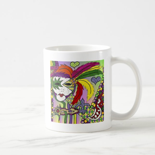 Caneca De Café Mardi Gras Feather Máscaras Psicodélicas Oferece R (Direita)