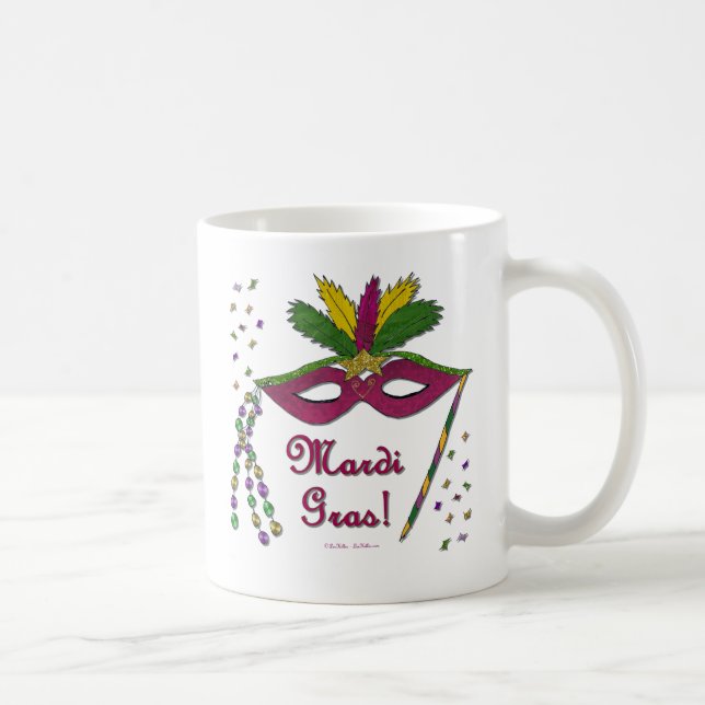 Caneca De Café Mardi Gras Mask Feather Miçanga (Direita)