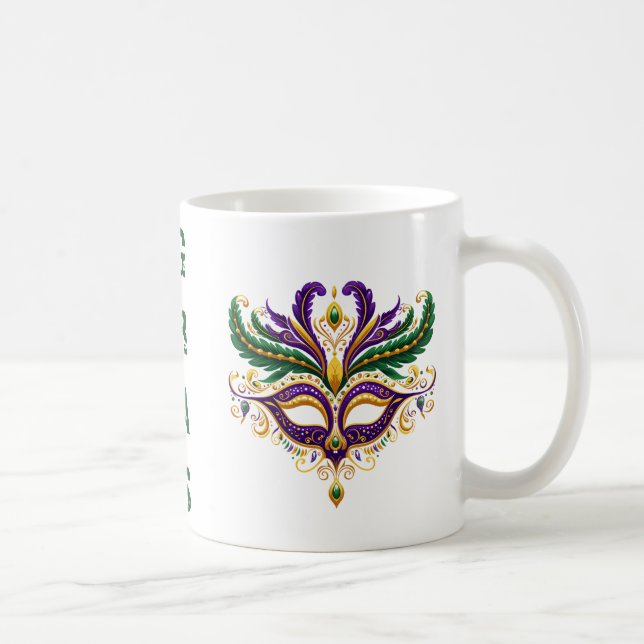 Caneca De Café Mardi Gras Mask Mug, Purple, Green, Yellow (Direita)