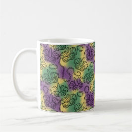 Caneca De Café Mardi Gras Masks and Beads Doodle Art Style