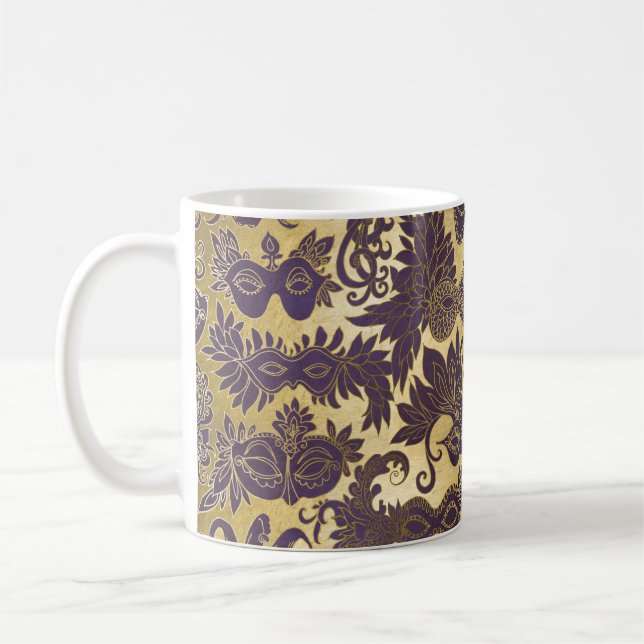 Caneca De Café Mardi Gras Purple Mascarada Mask Faux Dourado (Esquerda)